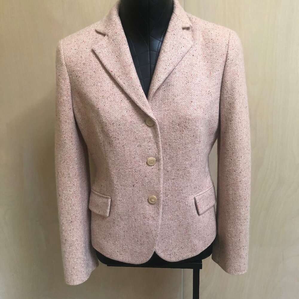 Loro Piana Classic 100% Cashmere Peach & Tan Herringbone Jacket Silk Lined IT 42